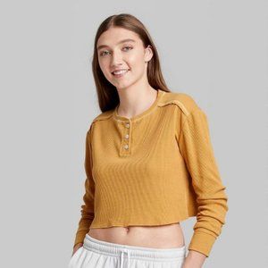 Wild Fable Women’s Crop Long Sleeve Boxy Waffle Hersey T-Shirt Yellow Size M